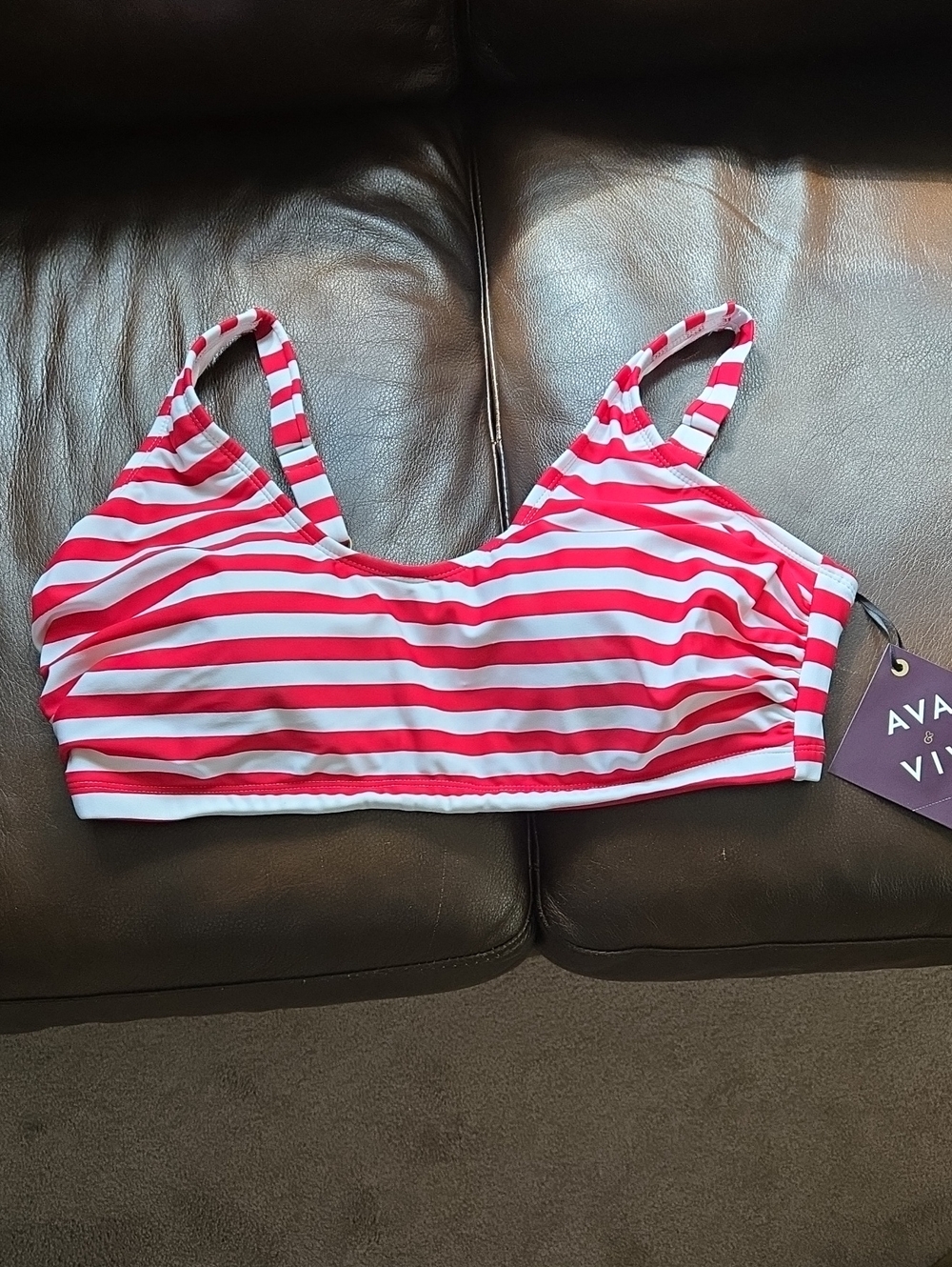 Ava & Viv Womans' Red, White & Blue Striped Swim Top Size 18W